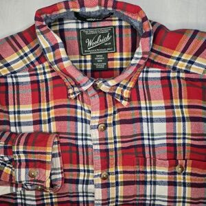 Woolrich Shirt Long Sleeve Button Down Medium Red Multicolor 100% Cotton Flannel